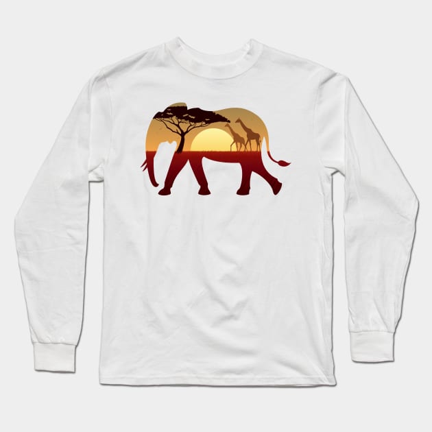 Elephant Landscape Long Sleeve T-Shirt by Malchev